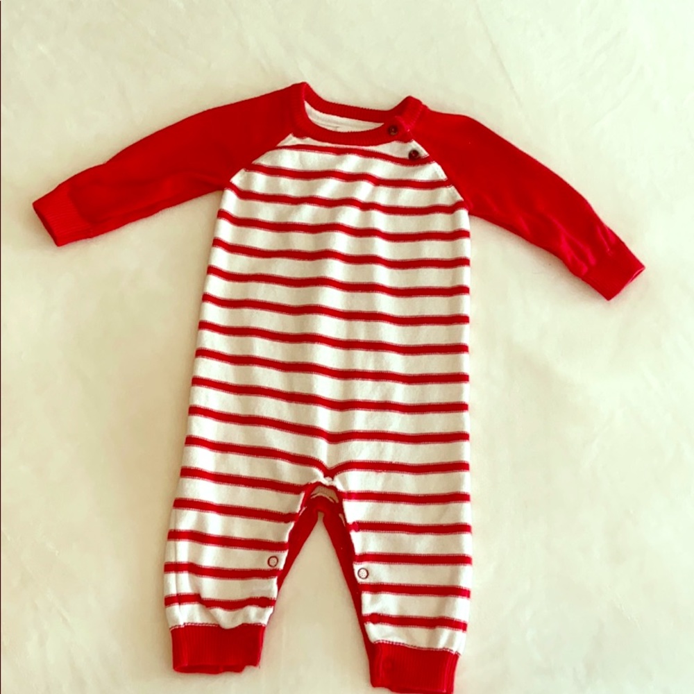 Red and white striped sweater romper